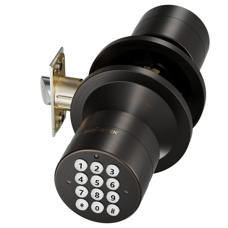 Signstek Keyless Entry Door Lock,Door Knob with Keypadï¼ŒSmart Code Door Lock,Mute Mode,Passage Function, Easy to Install,Oil Rubbed Bronze - Image 1